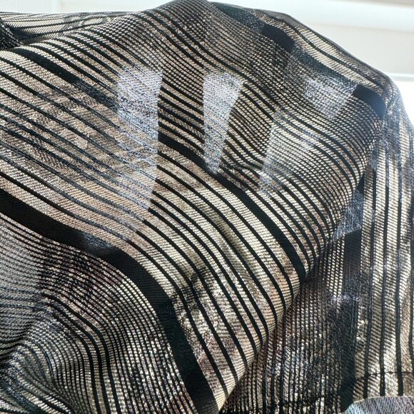 Black and‎ Silver Metalic Blouse Vintage Silver Button Up - Picture 3 of 5